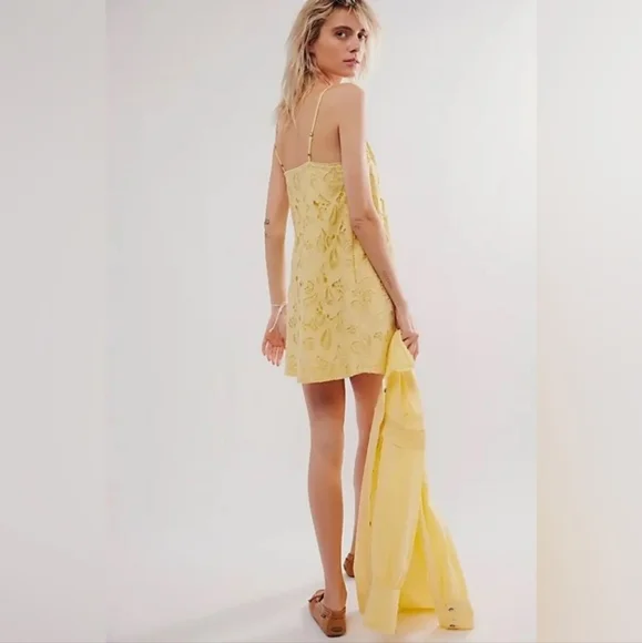 🌼NWT Free People Two Piece Co-ord Set Yellow Floral Eyelet Dress Size XS - Picture 6 of 10